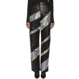 MATERIEL Women's Diagonal Stripe Faux Leather Pants Women BLACK